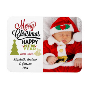 Personalized Merry Christmas Happy New Year Photo Magnet
