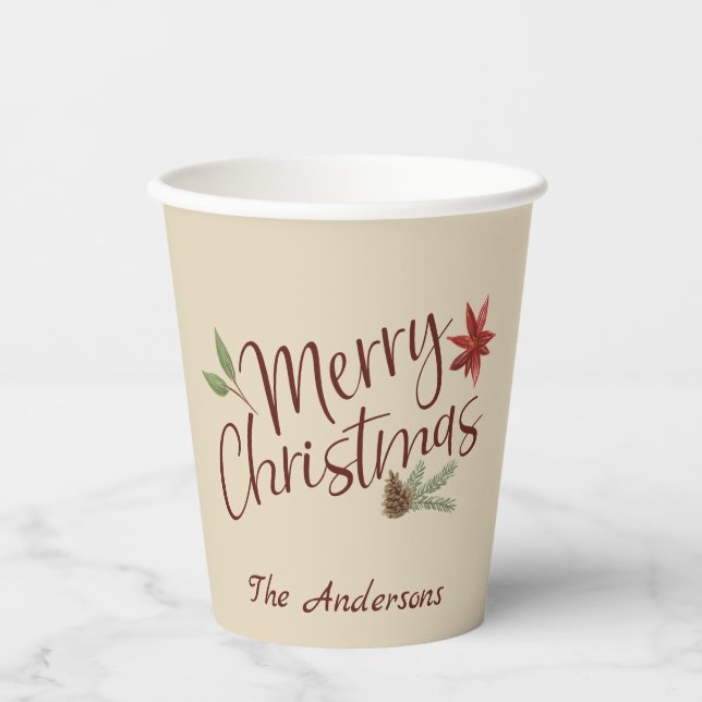 Personalized Merry Christmas Holiday Paper Cup (Front)