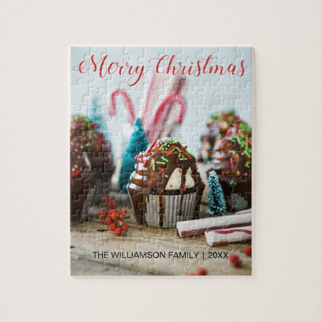 Personalized Merry Christmas Holiday Photo Jigsaw Puzzle (Vertical)