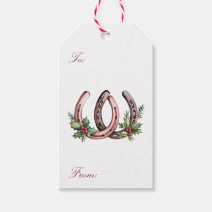 Personalized Merry Christmas Horseshoe Holly Berry Gift Tags