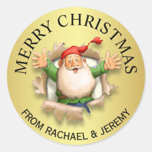 Personalized Merry Christmas Jolly Santa Classic Round Sticker