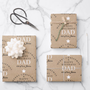 Personalized Merry Christmas Kraft Monogram To Dad Wrapping Paper Sheet