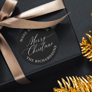 Personalized Merry Christmas Made With Love Black Classic Round Sticker