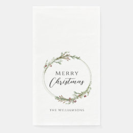 Personalized Merry Christmas Minimalist Wreath Napkin