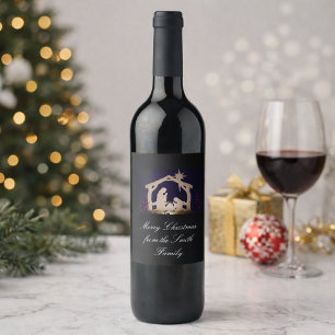 Personalized Merry Christmas Nativity Wine Gifts Label