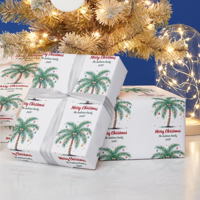 Personalized Merry Christmas Palm Tree Light       Wrapping Paper (Holidays)