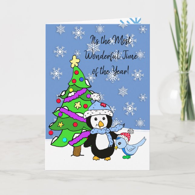 Personalized Merry Christmas Penguin Card (Front)