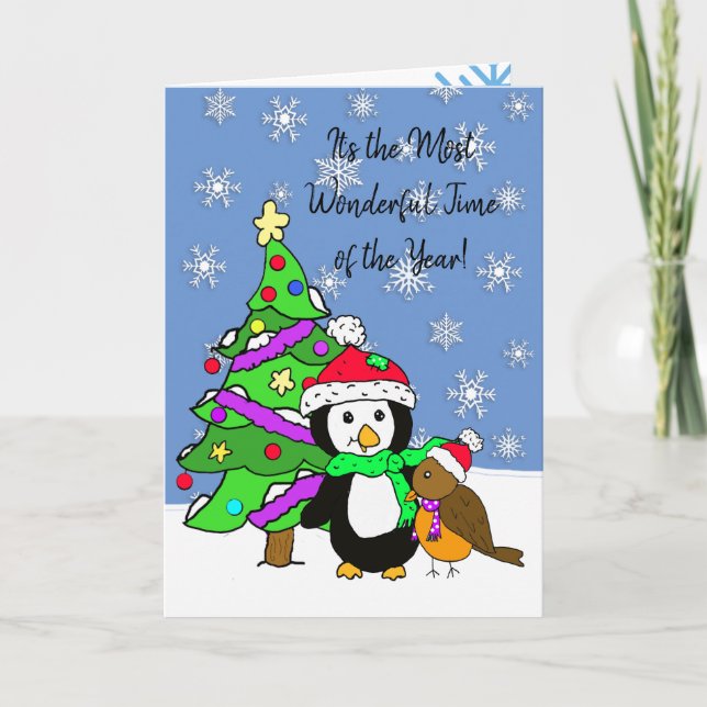 Personalized Merry Christmas Penguin Card (Front)
