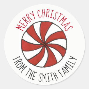 Personalized Merry Christmas Peppermint Mint Candy Classic Round Sticker