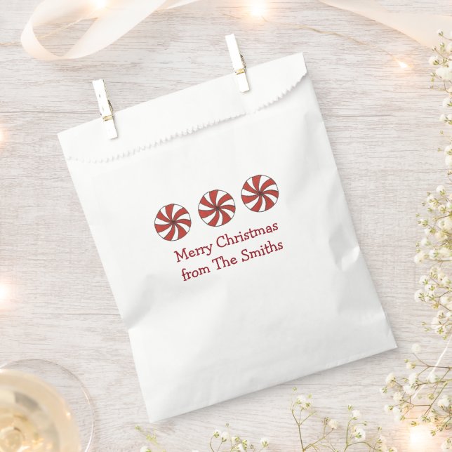 Personalized Merry Christmas Peppermint Mint Candy Favour Bag (Clipped)