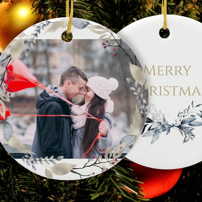 Personalized Merry Christmas Photo  Ceramic Ornament (Creator Uploaded)