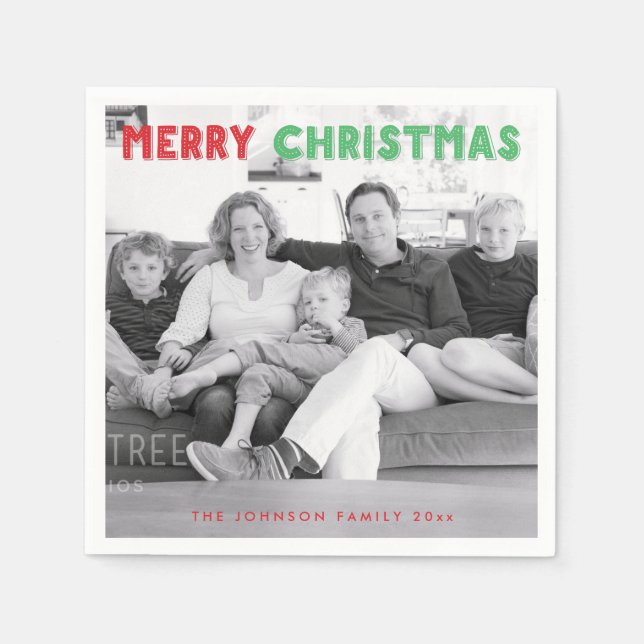 Personalized Merry Christmas Photo Paper Napkins (Front)
