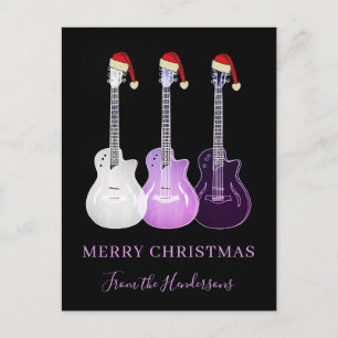 Personalized Merry Christmas Pink guitars Holiday Postcard