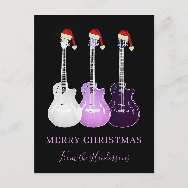 Personalized Merry Christmas Pink guitars Holiday Postcard (Front)