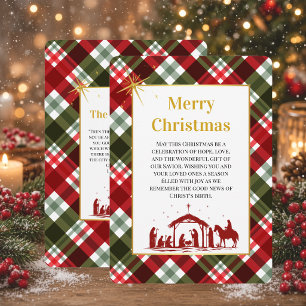 Personalized Merry Christmas Plaid & Bible Verse Holiday Card
