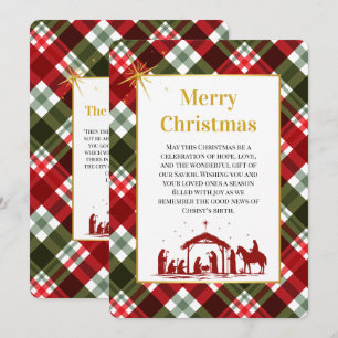 Personalized Merry Christmas Plaid & Bible Verse Holiday Card
