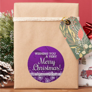 Personalized Merry Christmas (purple) Classic Round Sticker