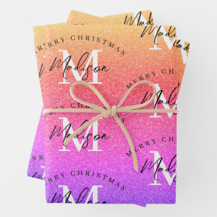 Personalized Merry Christmas Rainbow Monogram Wrapping Paper Sheet