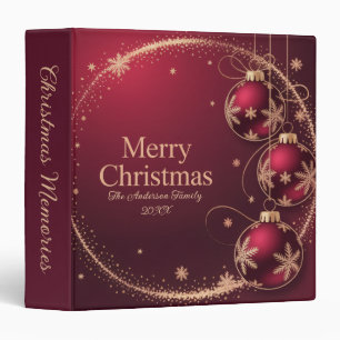 Personalized Merry Christmas Red and Gold Baubles Binder