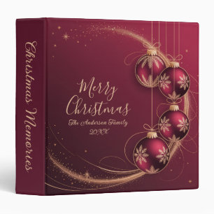 Personalized Merry Christmas Red and Gold Baubles Binder