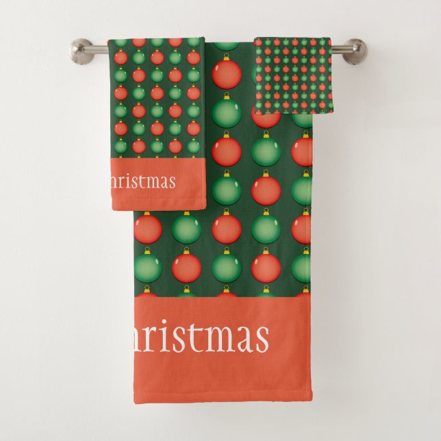 Personalized Merry Christmas Red and Green  Bath Towel Set (Insitu)