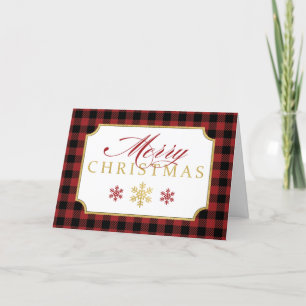 Personalized Merry Christmas Red, Black Plaid Card