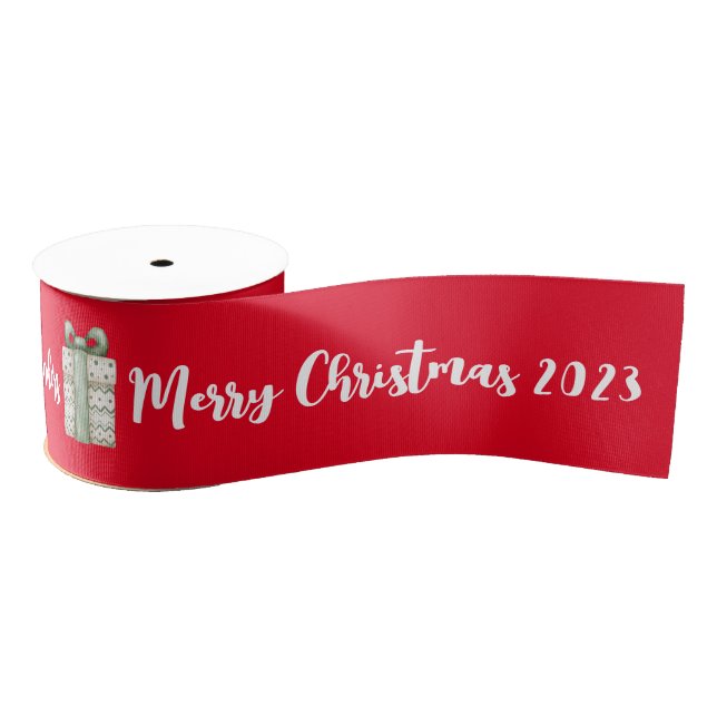 Personalized Merry Christmas Red Gift Wrap  Grosgrain Ribbon (Spool)