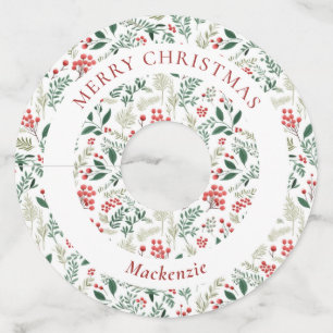 Personalized Merry Christmas Red Holly Berry Wine Glass Tag