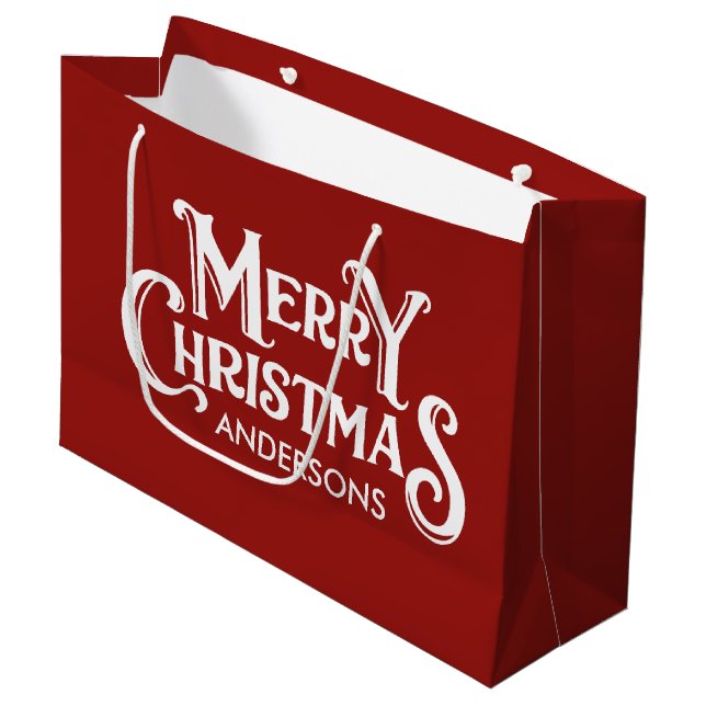 Personalized Merry Christmas Red  Large Gift Bag (Front Angled)