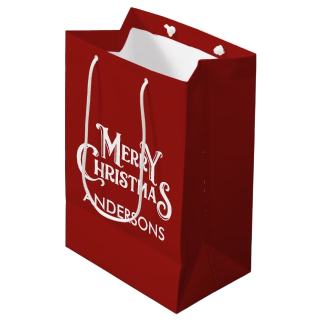 Personalized Merry Christmas Red Medium Gift Bag (Front Angled)