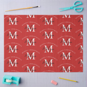 Personalized Merry Christmas Red Monogram Tissue Paper