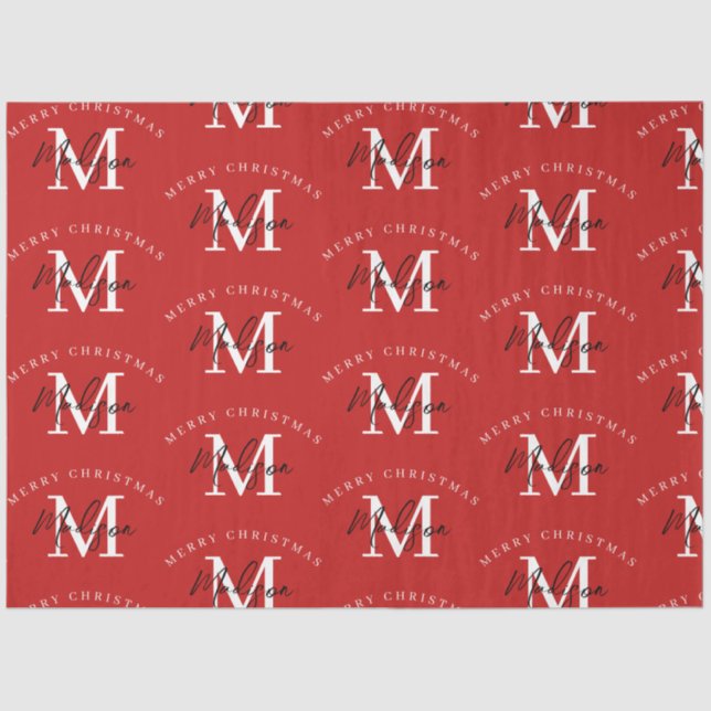 Personalized Merry Christmas Red Monogram Tissue Paper (Front)