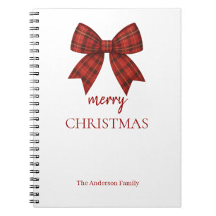 Personalized Merry Christmas Red Plaid Bow Notebook