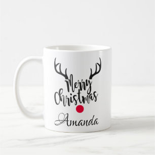 Personalized merry christmas reindeer coffee mug