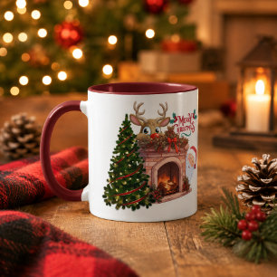 Personalized Merry Christmas Reindeer Fireplace Mug