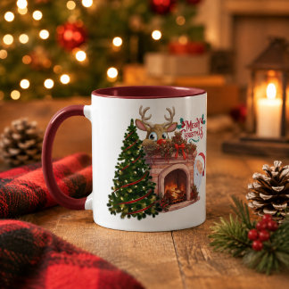 Personalized Merry Christmas Reindeer Fireplace Mug