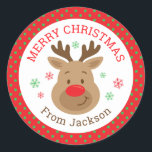 Personalized Merry Christmas Reindeer Sticker<br><div class="desc">Add the finishing touch to your Christmas gifts,  treats and party favours with these cute personalized stickers.</div>