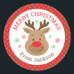 Personalized Merry Christmas Reindeer Sticker<br><div class="desc">Add the finishing touch to your Christmas gifts,  treats and party favours with these cute personalized stickers.</div>