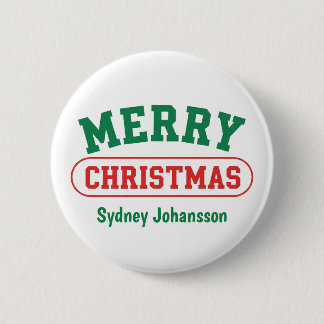 Personalized Merry Christmas Retro Custom Name 2 Inch Round Button