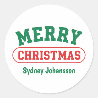 Personalized Merry Christmas Retro Custom Name Classic Round Sticker