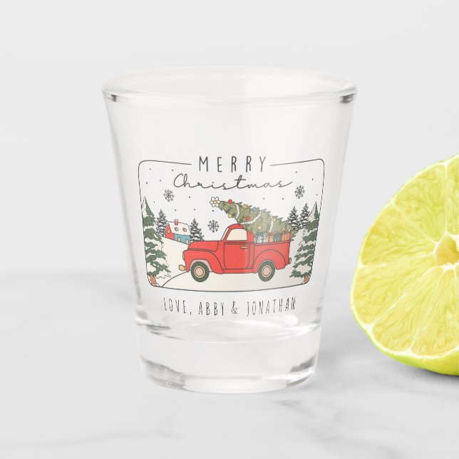 Personalized Merry Christmas Retro Shot Glass (Front)