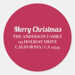 Personalized Merry Christmas Return Address Sticke Classic Round Sticker