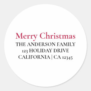 Personalized Merry Christmas Return Address Sticke Classic Round Sticker