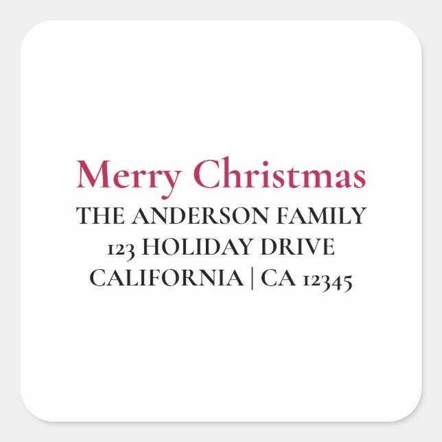 Personalized Merry Christmas Return Address Sticke Square Sticker (Front)