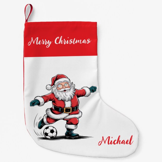 Personalized Merry Christmas Santa Claus Soccer    Small Christmas Stocking (Front)