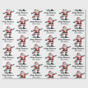 Personalized Merry Christmas Santa Claus Soccer    Wrapping Paper