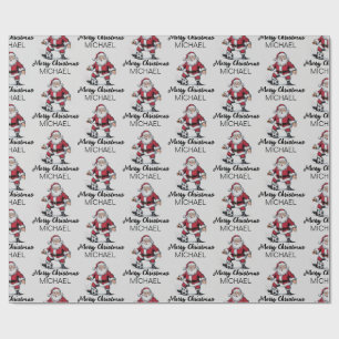 Personalized Merry Christmas Santa Claus Soccer    Wrapping Paper
