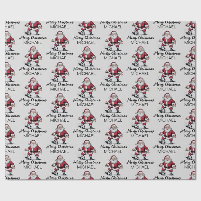 Personalized Merry Christmas Santa Claus Soccer    Wrapping Paper (Flat)