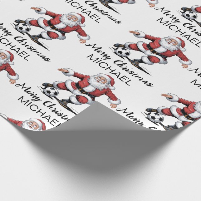 Personalized Merry Christmas Santa Claus Soccer    Wrapping Paper (Corner)