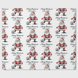 Personalized Merry Christmas Santa Claus Soccer    Wrapping Paper